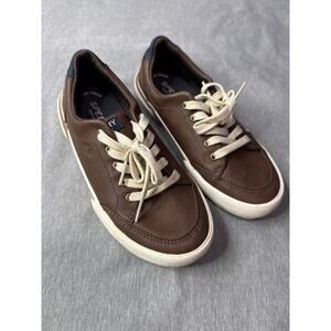 Sperry Harbor Tide Sneakers Kids 1M Brown Faux Leather Lace Up